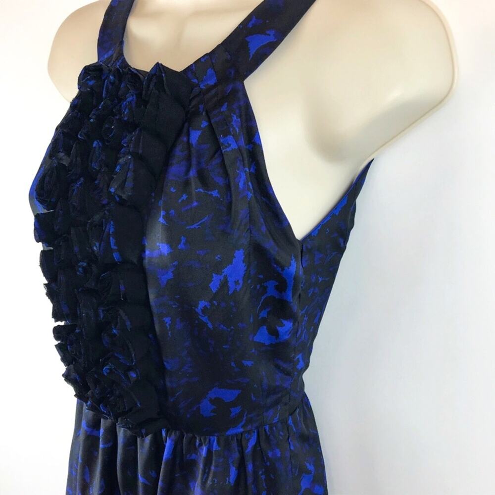 J. Crew 100% Silk Blue & Black A-line Dress Embellished Roses Size XS/0 - Picture 4 of 6